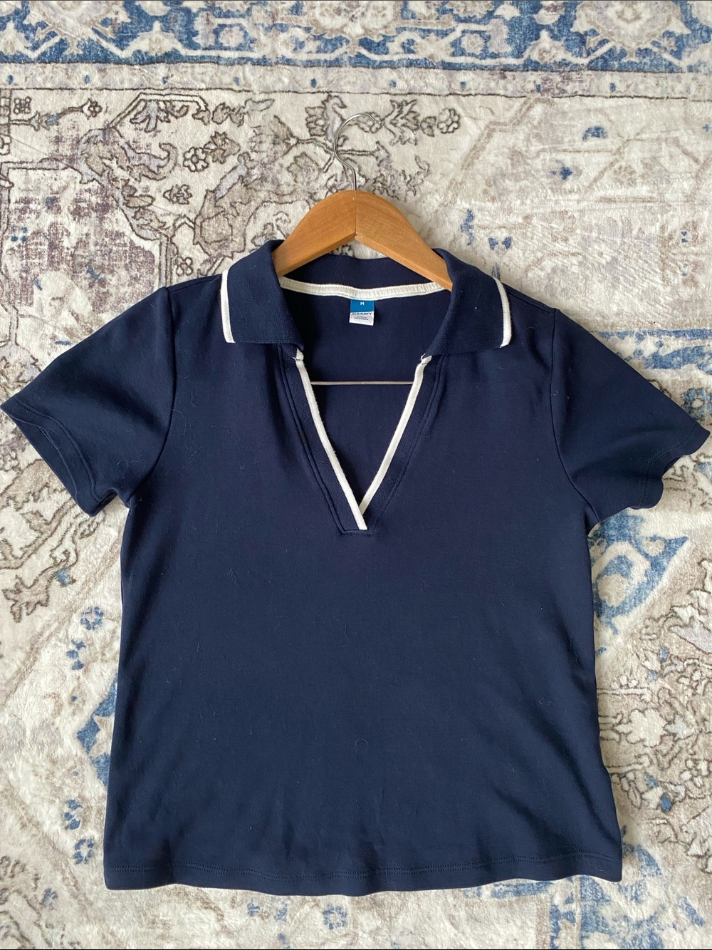 Old Navy Navy Short Sleeve Polo with White Trim